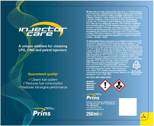 Prins InjectorCare label